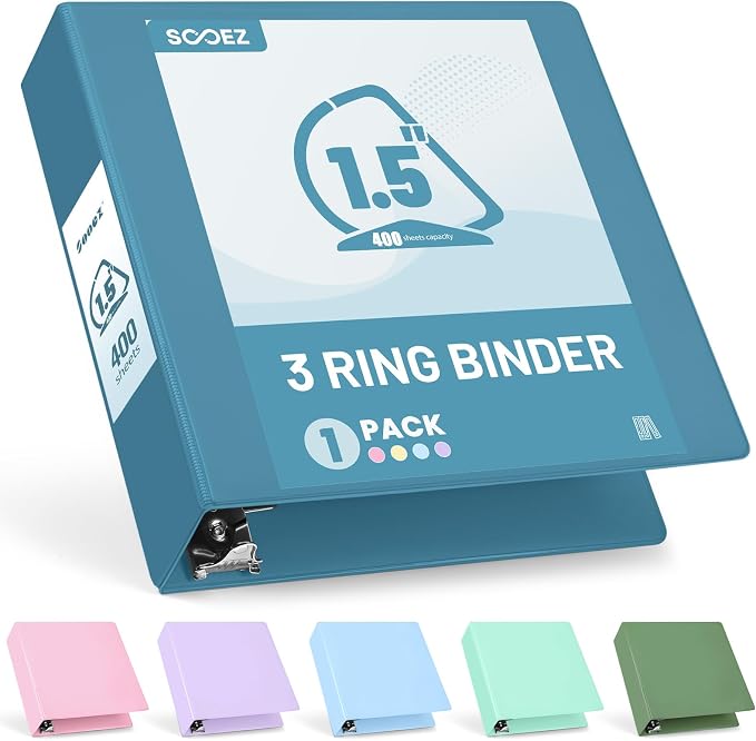 Sooez BinderX Extra Durable 1.5 Inch 3 Ring Binders, D-Ring Large Binder
