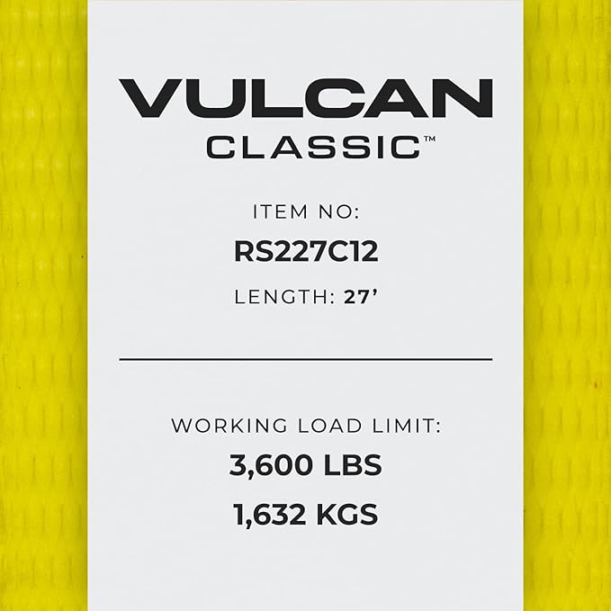 VULCAN Ratchet Strap with Chain Anchors - Classic Yellow - 2 Inch x 27 Foot - 3,600 Pound Safe Working Load