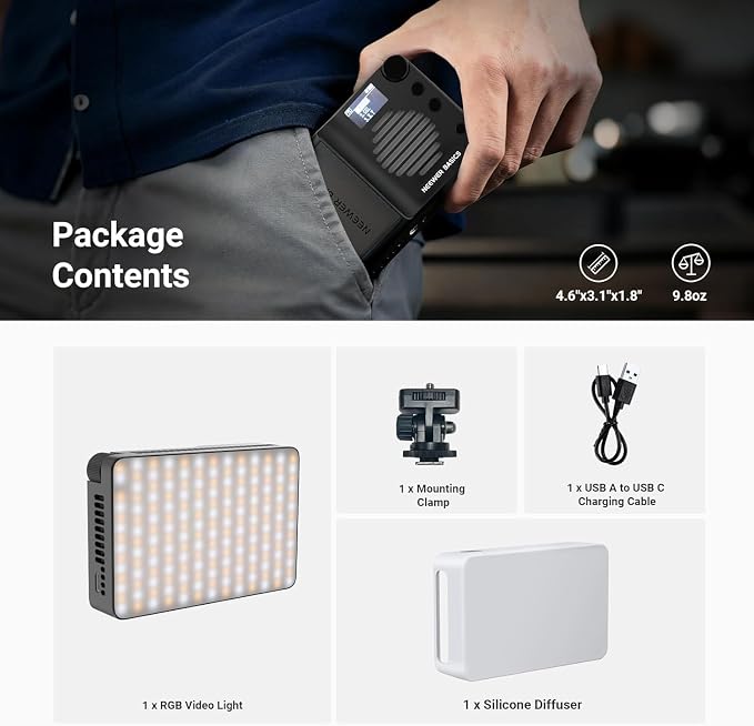 NEEWER BASICS BS40C Full RGB Magnetic Camera Video Light, 45W Boost Mode