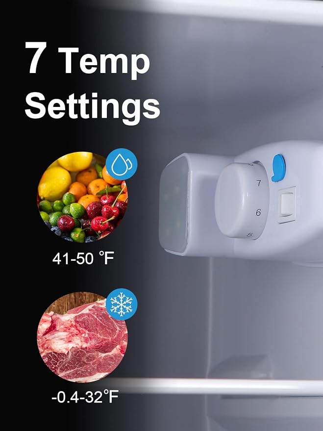 Refrigerator with Freezer 3.5 Cu.Ft Top-Freezer Compact Refrigerator Black | 7 Level Adjustable Thermostat Control, 2 Door ,Low noise,Low Power Consumption