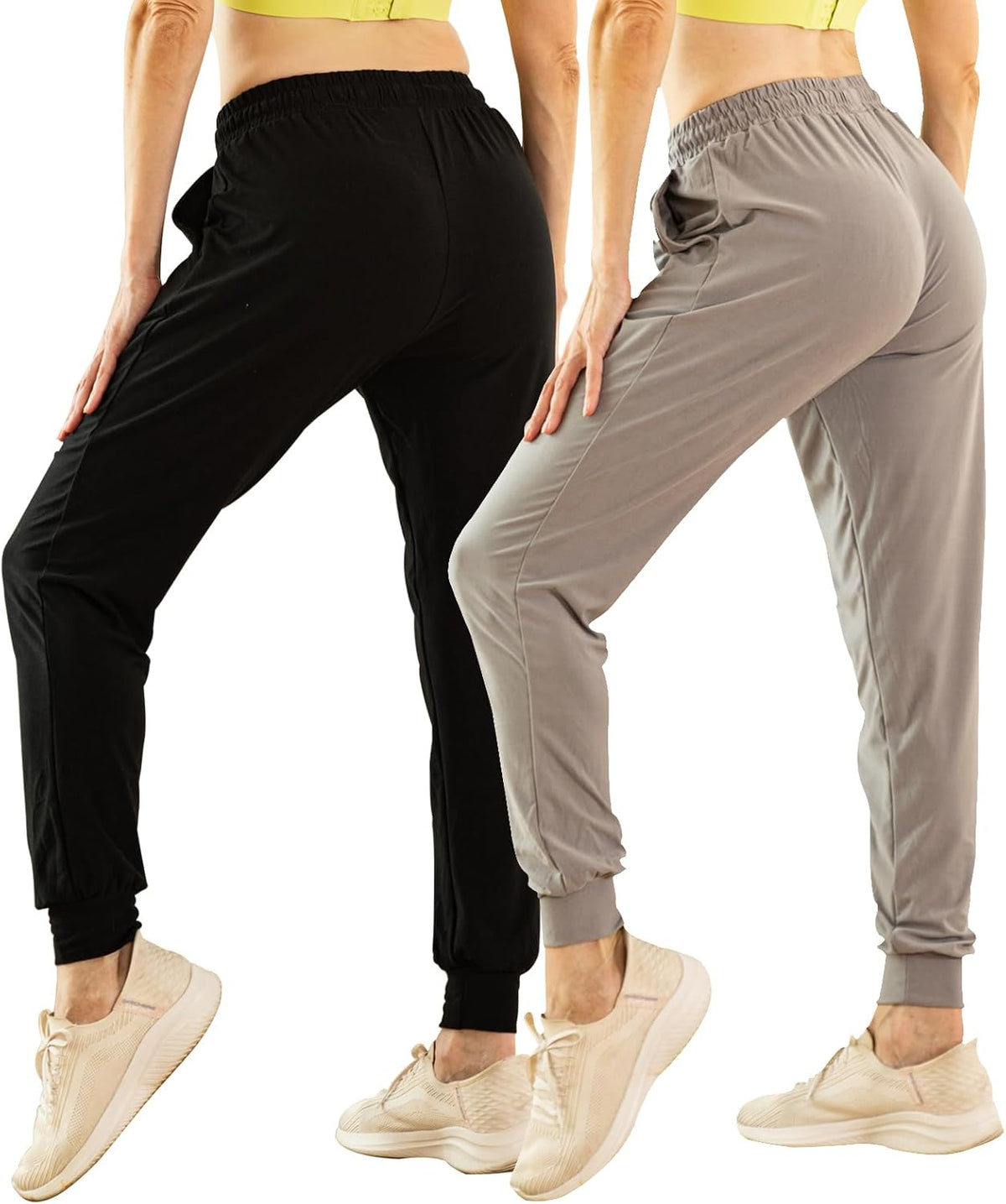 TRIUNION Women's Jogger Pants - Soft Tapered Sweatpants with Pockets | 2 Pack Drawstring Lounge Wear
