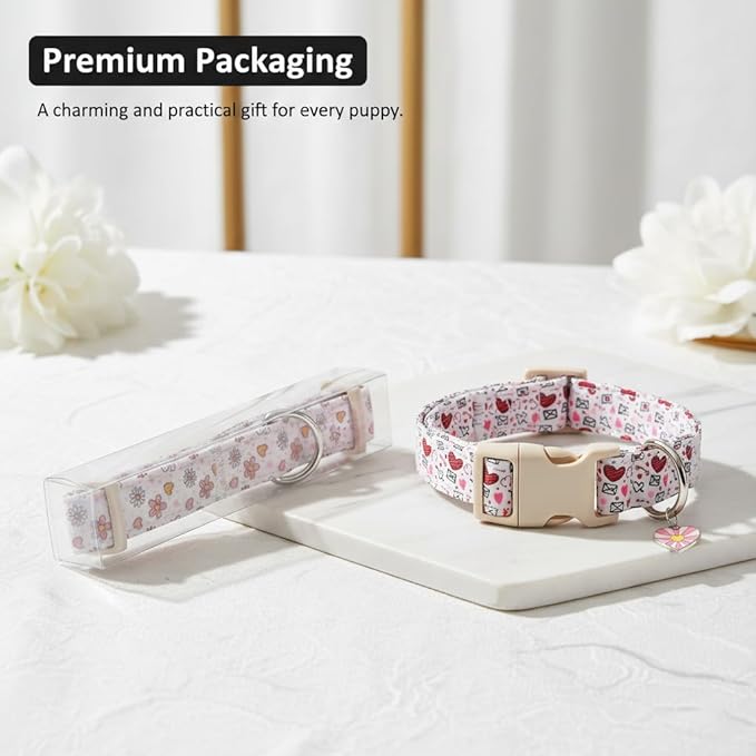 Cute Dog Collar, Girl Boy Dog Collar for Medium Dogs, Blue Collar with Ice Cream Print for Spring Summer, Adjustable Pet Collar Made of Soft Durable Fabric and Robust Buckle, M