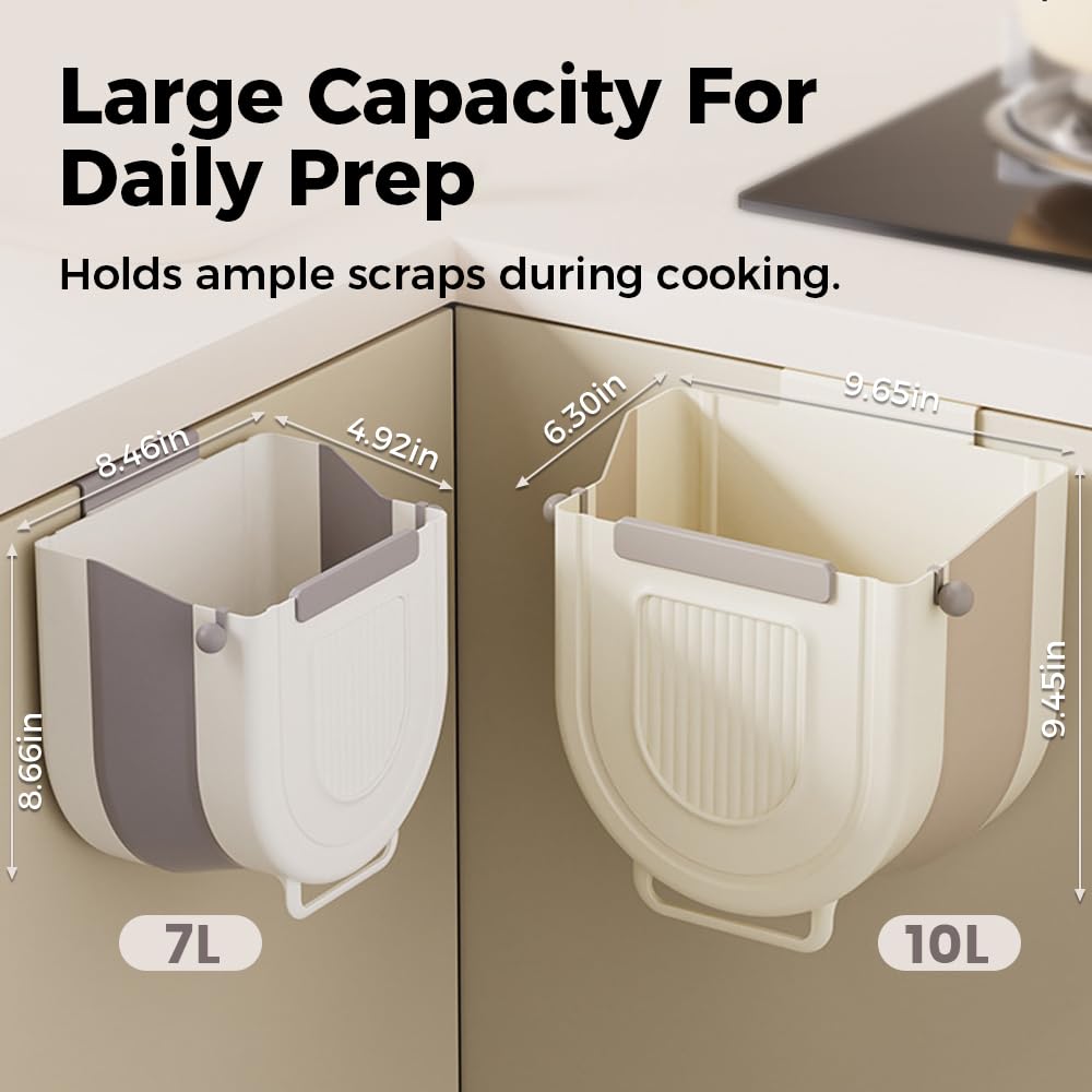 Multipurpose Hanging Collapsible Trash Can，Gray：9.6*9.4*6.3 in-2.64Gal