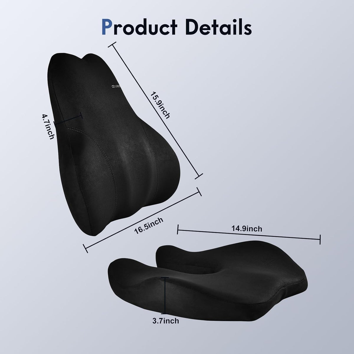 Coverado Memory Foam Car Seat Cushion and Lumbar Support Pillow for Car, Ergonomic Office Chair Cushion for Lower Back Pain Relief, Breathable & Non-Slip for Car, Home, and Office Use, Black