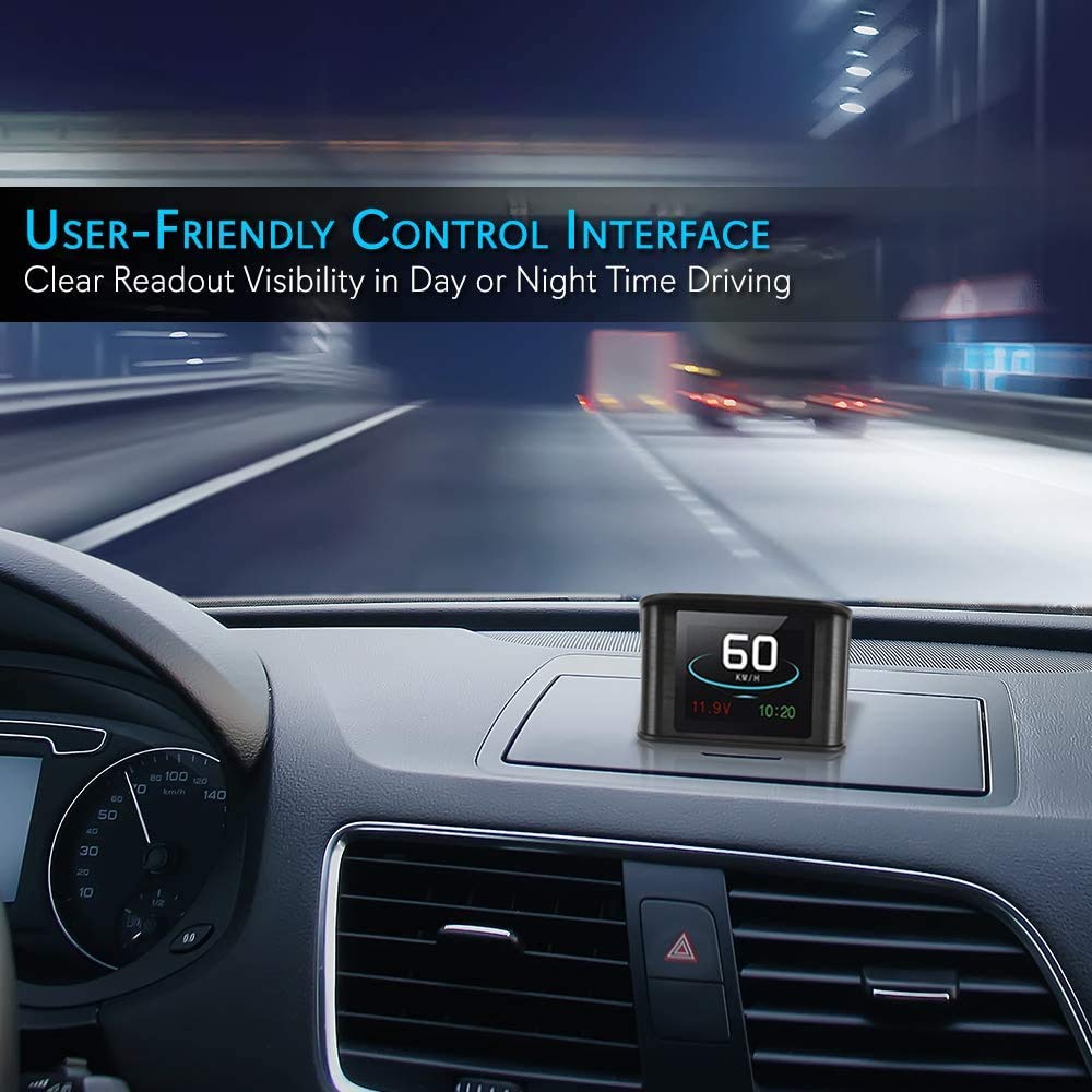 Pyle Universal Vehicle Smart HUD Display - 2.6" Digital Mini Car Dashboard Heads Up Windshield Speedometer Projector System w/ GPS Navigation Compass, Displays Speed, Distance, Time and More - PHUD19