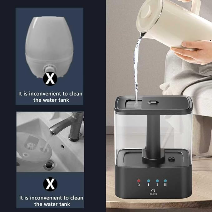 KZF 4L Top Fill Humidifiers for Bedroom & 60H Runtime - Cool Mist Humidifier, 3 Mist Levels, 8H Timer, Essential Oil Tray, Humidity Display, Quiet for Bedroom, Baby, Plants, Large Room (Black, 3.8L)