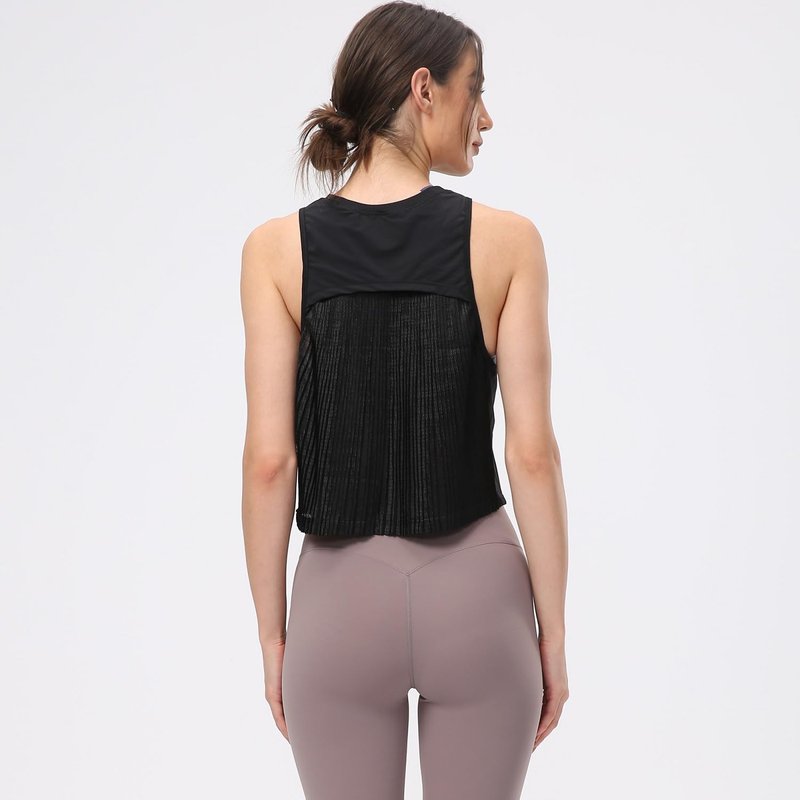 Women's Pleated Cropped Sports Tank Tops Sleeveless Running Workout Tops Active Yoga Tops Shirts(Black,8)