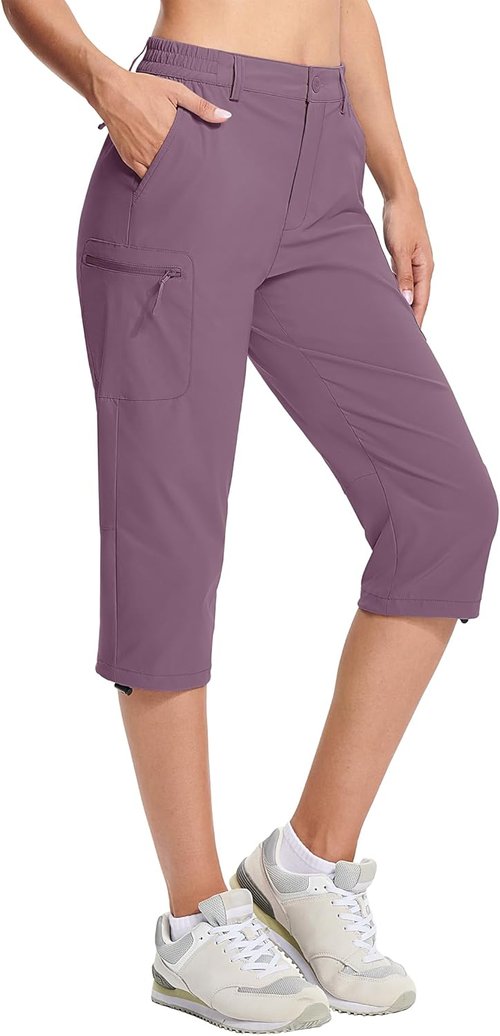 MAGCOMSEN Women's Hiking Capris - Lightweight, Water-Resistant Cargo Pants with 5 Pockets for Outdoor Adventures