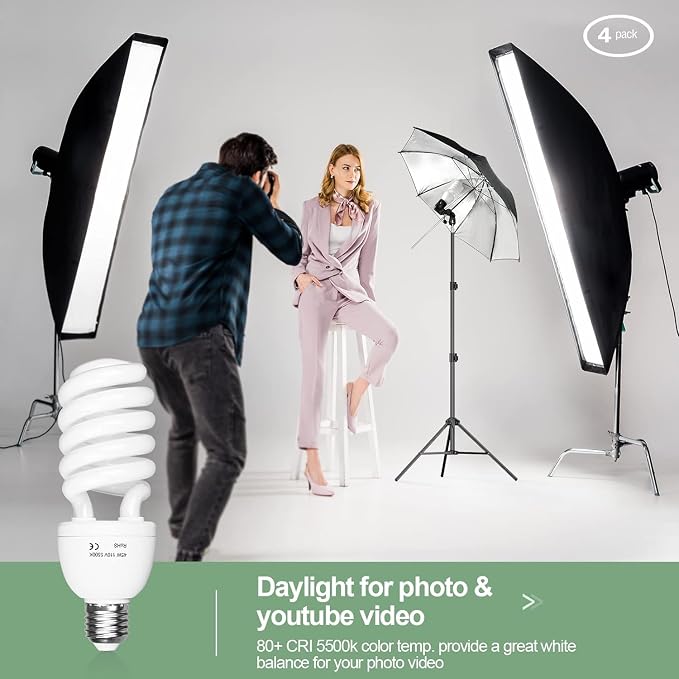 EMART Full Spectrum Light Bulb, 2 x 45W 5500K Spiral CFL Daylight