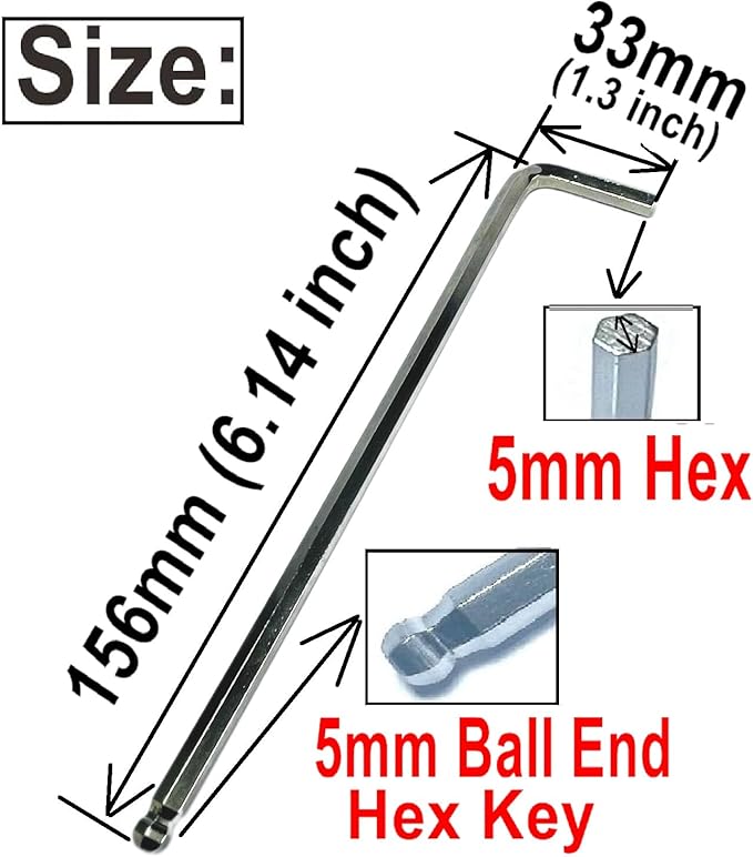 10pcs 5mm Ball End Allen Wrench sets,5mm Hex Key Wrench set,5mm ball end Hex Driver allen key Door Key L Shaped hex wrench set with Long Arm 156mm lengh.5mm ball end hex wrench