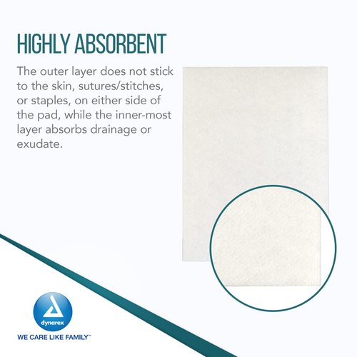 Dynarex Non-Adherent Pads-Sterile, Individually Packaged, Non-Stick Wound and Burn Care, Soft & Highly Absorbent, 3” x 4”, 1 Box of 100 Non-Adherent Pads-Sterile