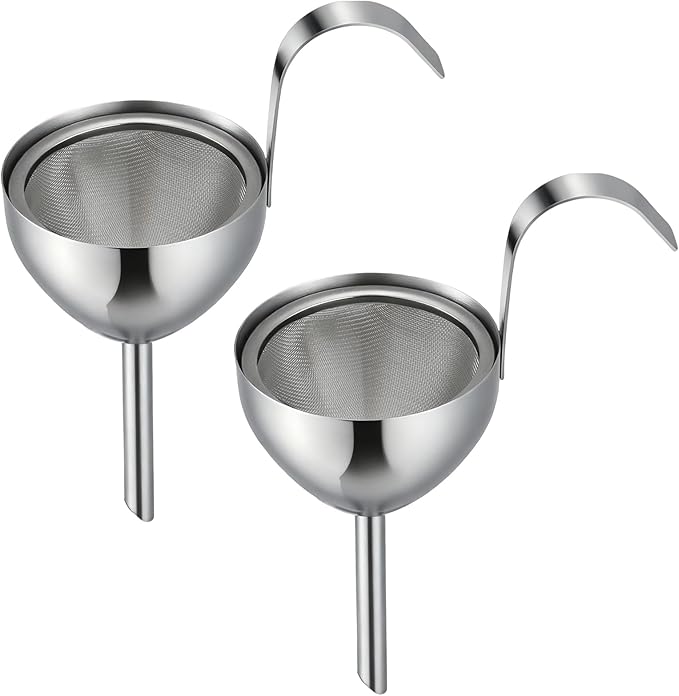 2 Sets Stainless Steel Funnel with Strainer 3 Inch Mouth Diameter Wine Filter Strainer for Filling Bottles, Oils, Juice, Wine, Coffee, Milk