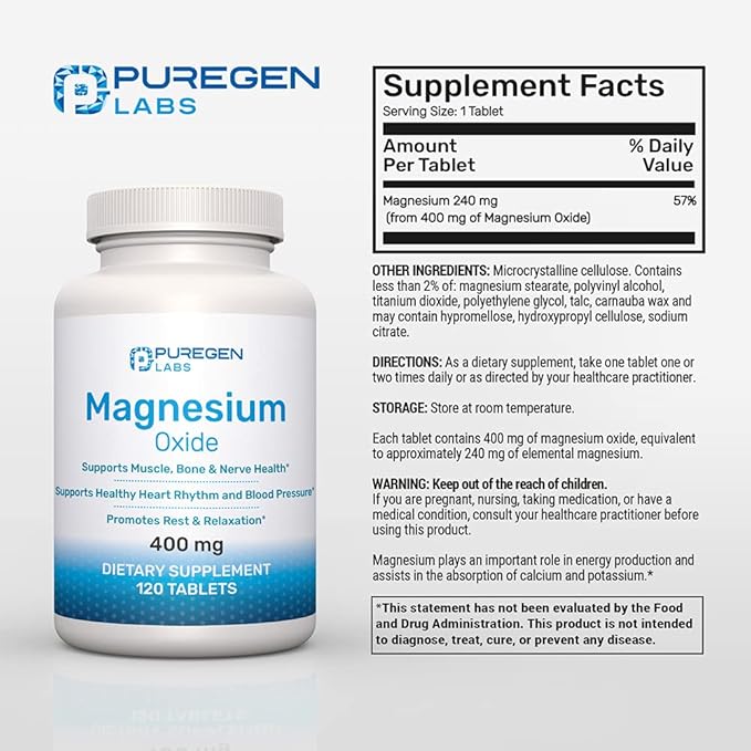 Magnesium 400mg [High Potency] Supplement – Magnesium Oxide for Immune Support, Muscle Recovery, Leg Cramps and Relaxation 120 Tablets