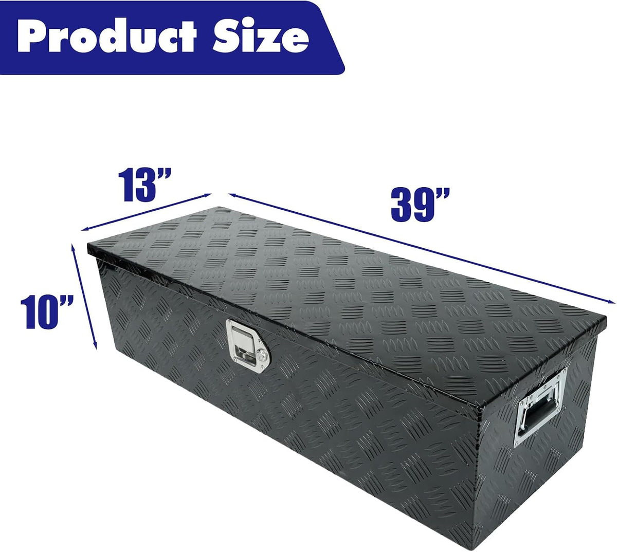 39"x13"x10" Inch Black Aluminum Pickup Truck Trunk Bed Tool Box Car Outdoor Under Trailer Tongue Box Storage with lock