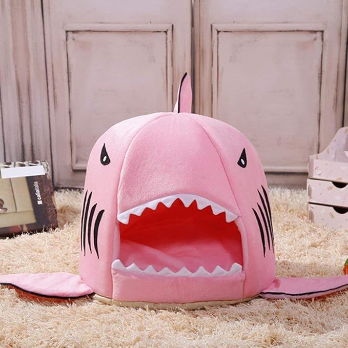 Shark Shaped Pet Dog Puppy Bed Warm Cat Bed House Nest for Autumn Winter Pink XS