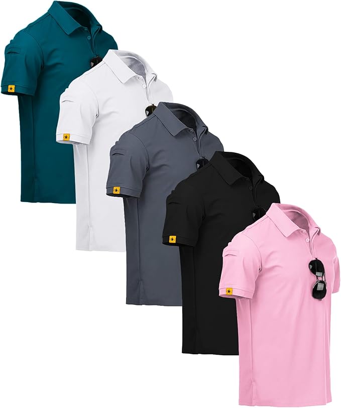 ZITY 5 Pack Mens Polo Shirt Short Sleeve Sports Golf Tennis T-Shirt Moisture-Wicking Summer Shirts