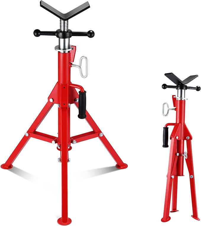 V Head Pipe Jack Stand, Heavy Duty Pipe Stand, 2500LB Jack Stands Carbon Steel with Portable Folding Legs 28-52 Inch Height Adjustable 1/8"-12" Capacity