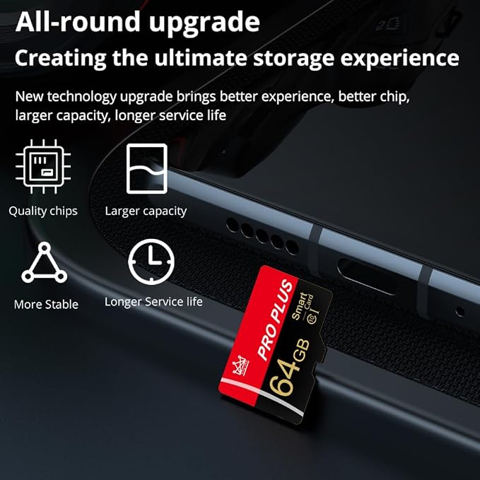3 Pack Memory Card 64GB with Adapter, High Speed TF Card, UHS-I C10 A1 Memory