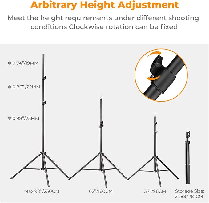 K&F CONCEPT Light Stand for Photography, 7.5ft/2.3M Portable Extendable Photo