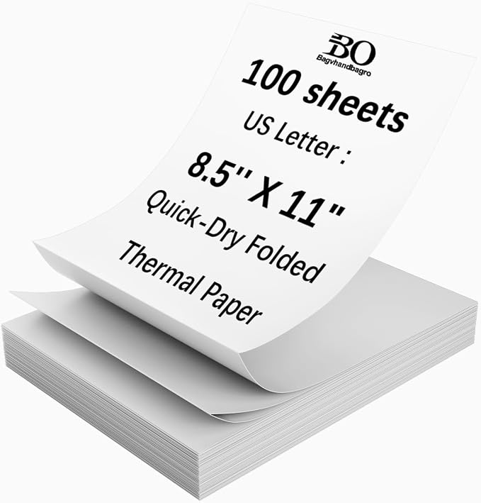 Thermal Printer Paper 8.5 x 11 Inch, 100 Sheets US Letter Size Thermal Paper