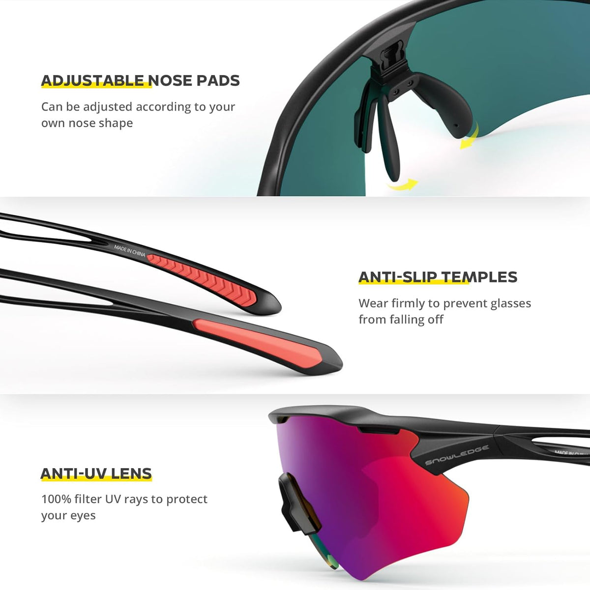 Skiennix Cycling Glasses - TR90 Unbreakable Frame with Polarized Anti-UV400 Lenses