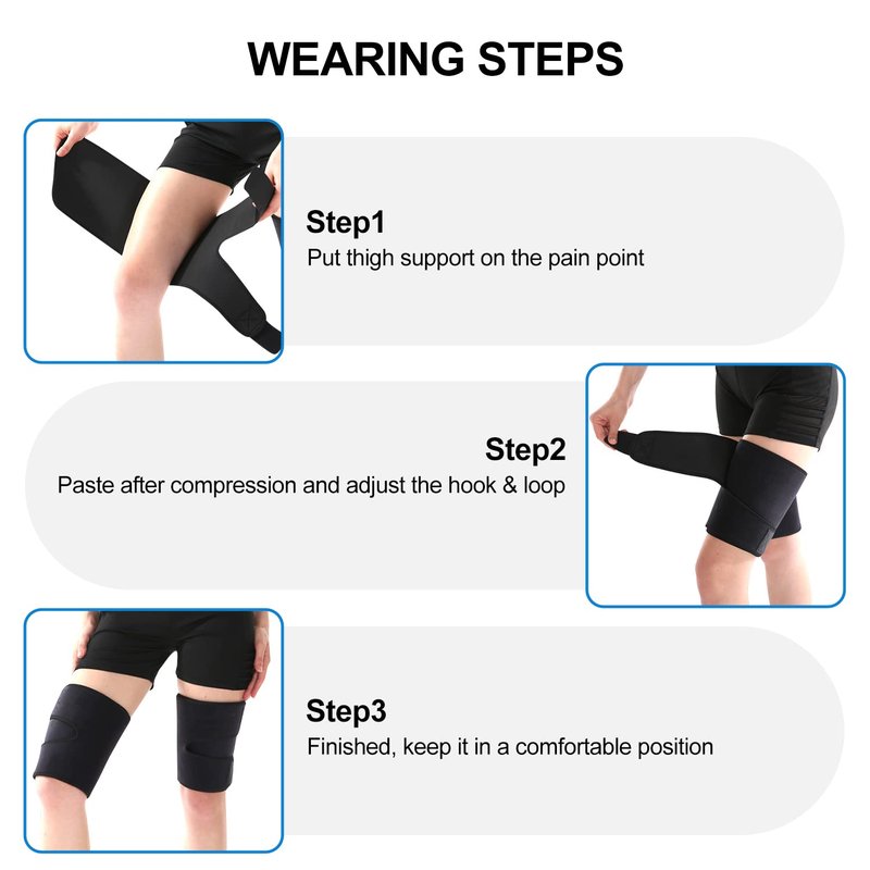 supregear Thigh Wraps Support, Adjustable Compression Neoprene Thigh Sleeve Hamstring Quad Wrap Upper Leg Brace for Women Men Pulled Groin Muscle, Quadriceps, Black, L