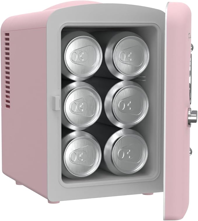 Frigidaire EFMIS171 Retro Mini Portable Personal Fridge - Ideal for Home, Office or Dorm - Includes Carrying Handle, AC/DC Wall/Car Charger (Pink)