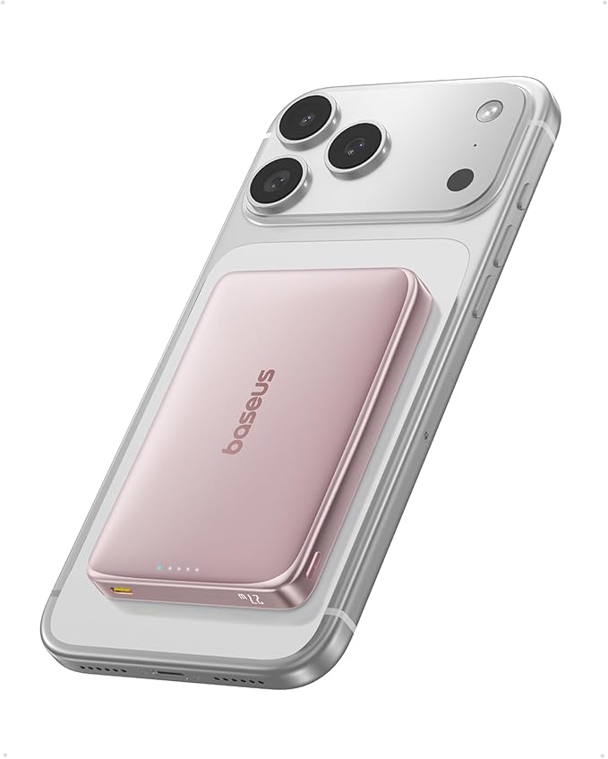 Baseus Picogo Power Bank, 0.5" Ultra Slim 10000mAh MagSafe Portable Charger, 27W Fast Charging Magnetic Battery Pack, Upgraded Polished Alloy Wireless Charger for iPhone 17 Pro Max/Air/16/15/14/13/12