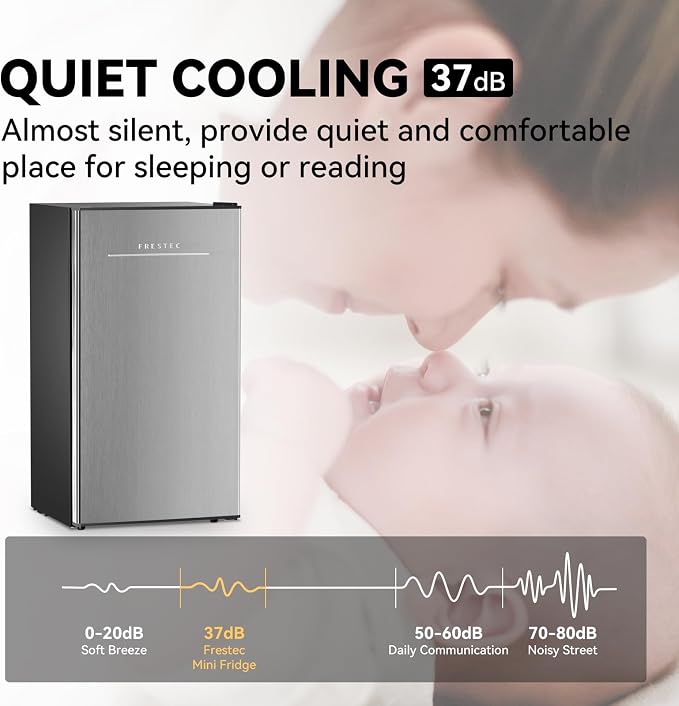 3.2 Cu. Ft. Mini Fridge with Freezer Small Refrigerator, Mini fridge for Bedroom, Dorm, Single Door, Energy Saving, Low Noise,Adjustable Thermostat,Mini Fridge for Office (Grey)