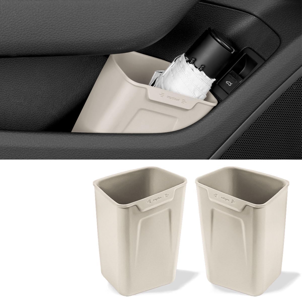 XmuxHai Car Interior Storage Box, Black Silicone Door Side Organizer with Umbrella Holder and Trash Can, Vehicle Accessory (Beige)