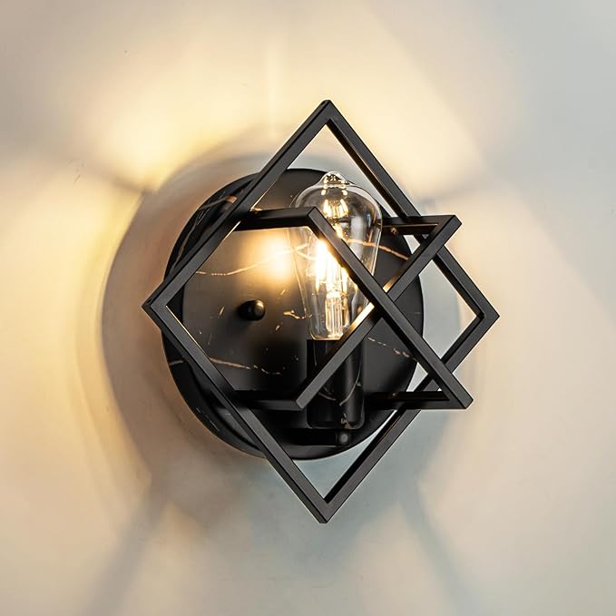 Black Wall Sconces,11.3 in Rustic Wall Sconces Mount Lamp Indoor for Living Room Bedroom Bathroom Stairway(E26 Base, Bulbs Not Include 1Pack) Black Marble Texture