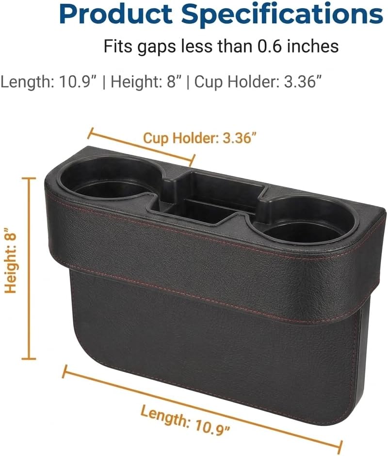 Car Seat Gap Filler w/ 3.36" Cup Holder Organizer Black