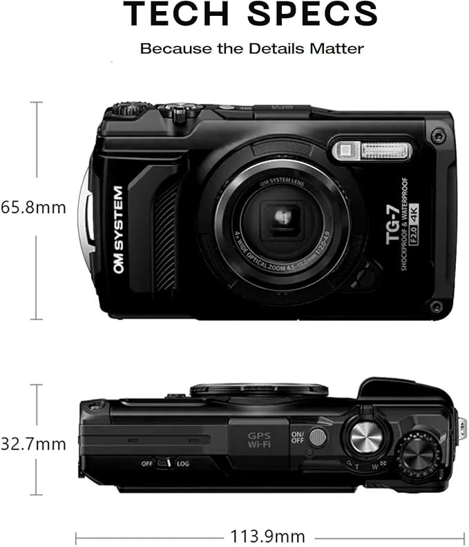 OM SYSTEM Olympus Tough TG-7 Black Underwater Camera, Waterproof, Freeze Proof