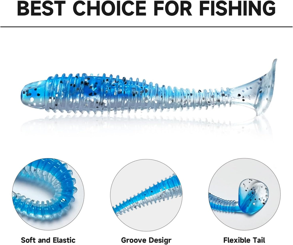 Skiennix Soft Fishing Lures - 96 Pcs 3" Paddle Tail Swimbaits with Unique Vibrating Action | 8 Colors for Trout, Crappie, Walleye & Sea Bass
