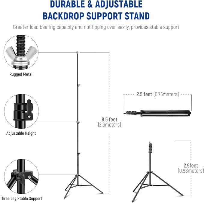 NEEWER 8.5x10ft Adjustable Backdrop Stand Kit, Photography Background Support