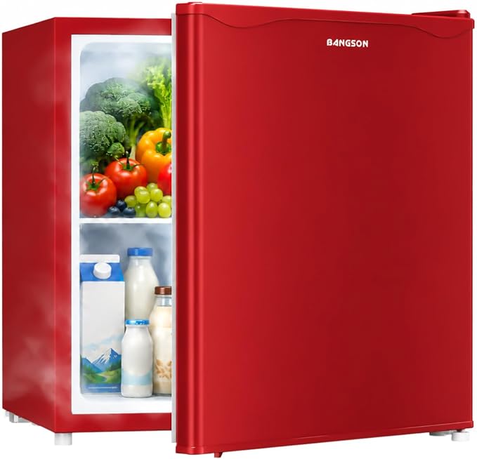 1.7 Cu.Ft Mini Fridge with Freezer for Dorm Office, Red | Compact Refrigerator Office, Energy Saving Small Fridge Reversible Single Door, Low Noise for Bedroom Small Apartment