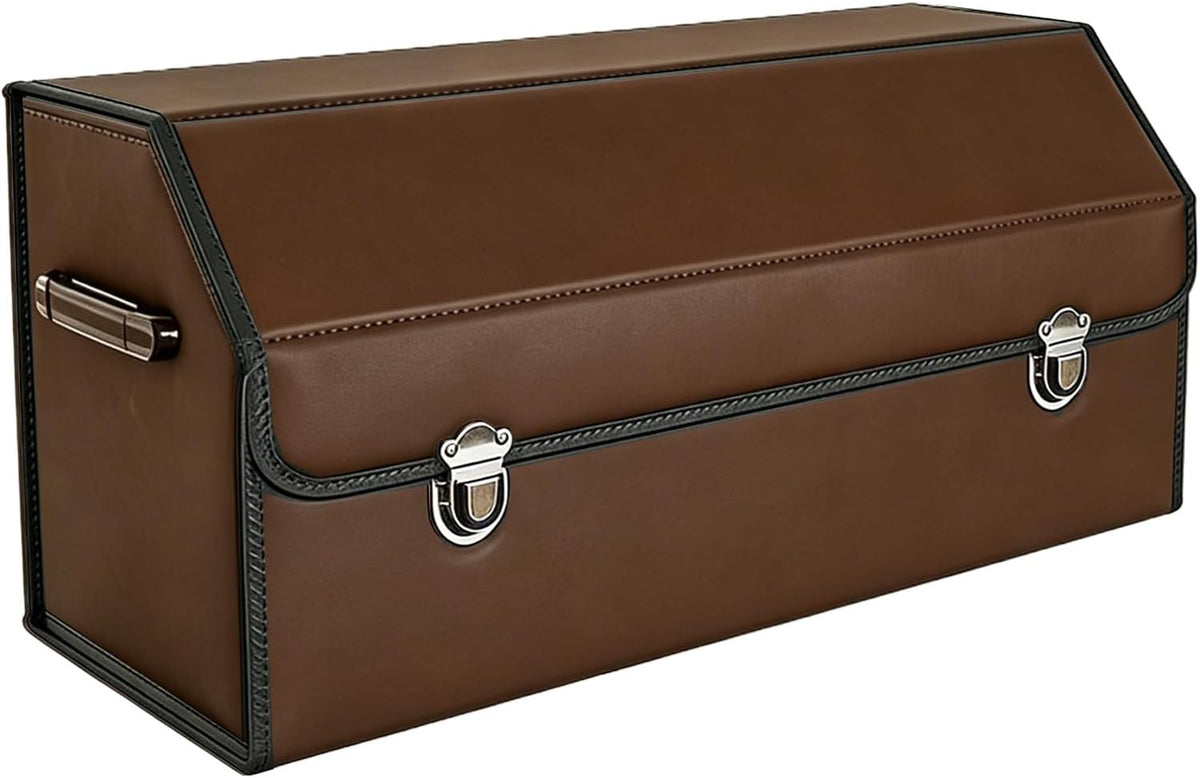 Car Trunk Organizer Leather Storage Box with Lid for Trunk SUV Sedan