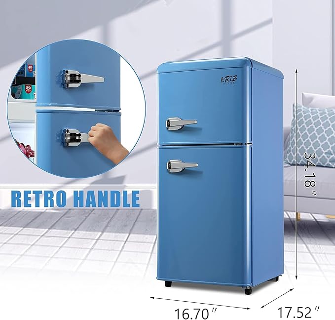 Refrigerator with Freezer 3.5 Cu.Ft Top-Freezer Compact Refrigerator Blue | 7 Level Adjustable Thermostat Control , 2 Door , Low noise,Low Power Consumption