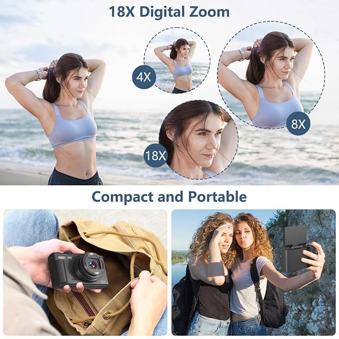Digital Camera for Photography, 4K Vlogging Camera for YouTube 3" 180° Flip
