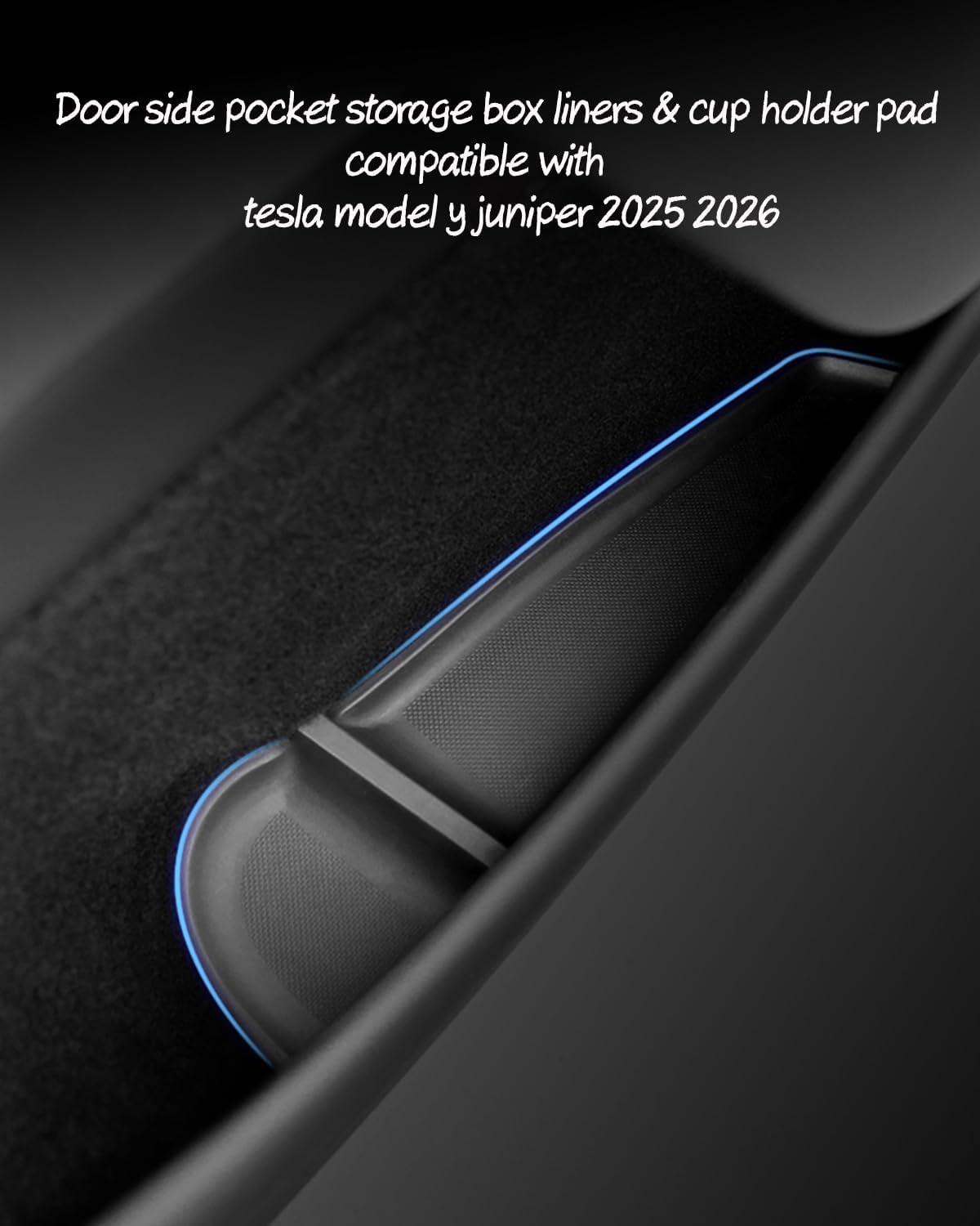Door Side Pocket Storage Box Liners, 4pcs TPE Front & Rear Door Pocket Inner Organizer Trays and Cup Holder Pad Compatible with Tesla Model Y Juniper Accessories 2025 2026