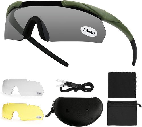 **Xaegistac Tactical Shooting Glasses - High Impact Eye Protection with 3 Interchangeable Lenses**