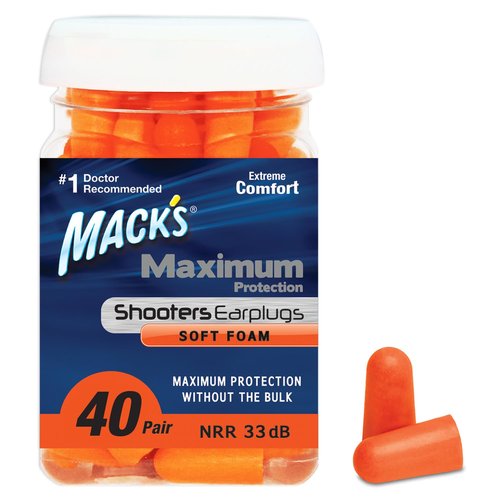 Mack's Maximum Protection Soft Foam Shooting Ear Plugs, 40 Pair – 33 dB Highest NRR – Comfortable Earplugs for Hunting, Tactical, Target, Skeet and Trap Shooting | Made in USA