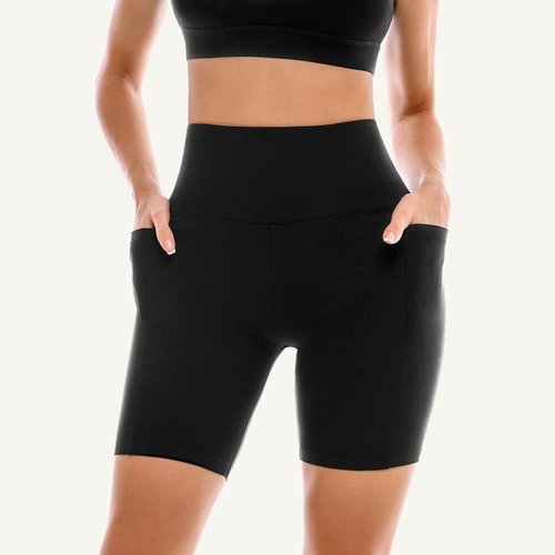 Leafigure Biker Shorts for Women - High Waisted with Pockets | 2 Pack Yoga & Workout Shorts