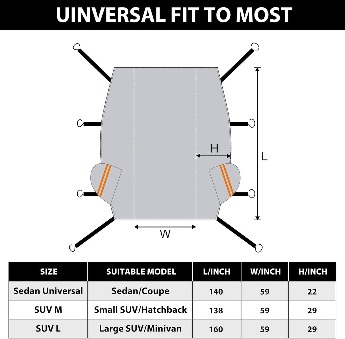 Half Car Cover Top, Windshield & Sunroof Cover for Ice and Snow with Cotton Liner, Car Cover Waterproof All Weather for Snow, Sun, Rain, Dust, UV Protection Fit Sedan Universal