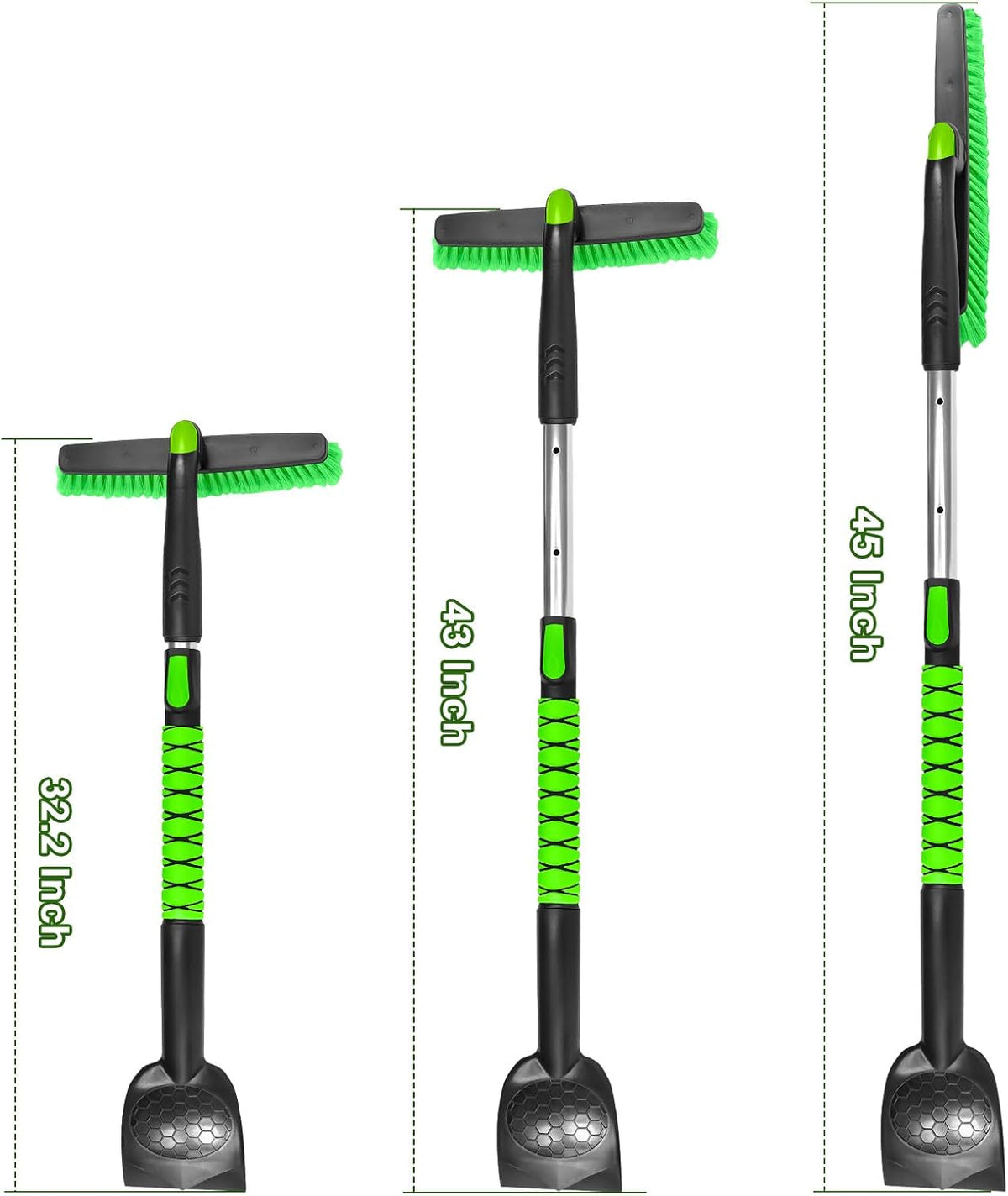 SEAAES 45 Inch Snow Brush with 5.2" Extra Wide Ice Scraper for Car, Extendable Snow Scraper with Foam Grip, 360° Pivoting Brush for SUV Truck Jeep Vehicle Windshield Window - Green