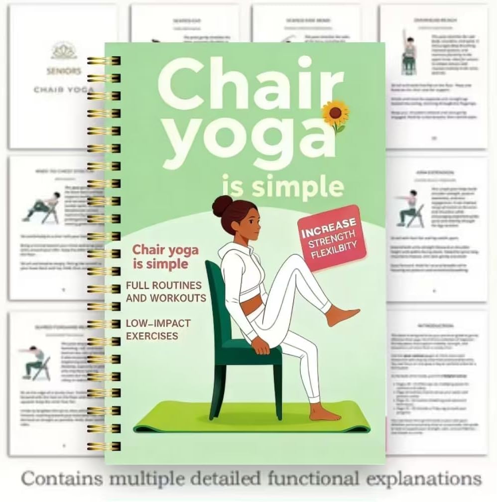 Skiennix 30-Day Chair Yoga Guide Book - 60 Workouts for Weight Loss & Flexibility | Spiral Bound, 5.5x8.3 Inch, Cyan