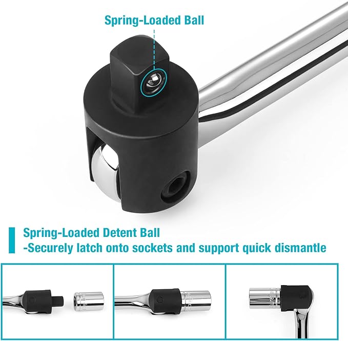 DURATECH Breaker Bar, 1/2'' Drive 24-Inch Breaker Bars Heavy Duty, with 240° Flex Head, Spring-loaded Detent Ball, Premium Chrome Alloy Made