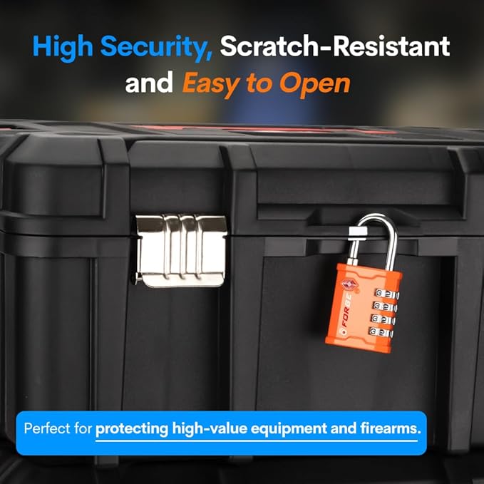 FORGE 4-Digit TSA Approved Travel Locks – TSA008 Key System, Key Duplication Impossible, Heavy-Duty Combination Padlock for Travel, Gym, Pelican Case. Orange 2 Locks.