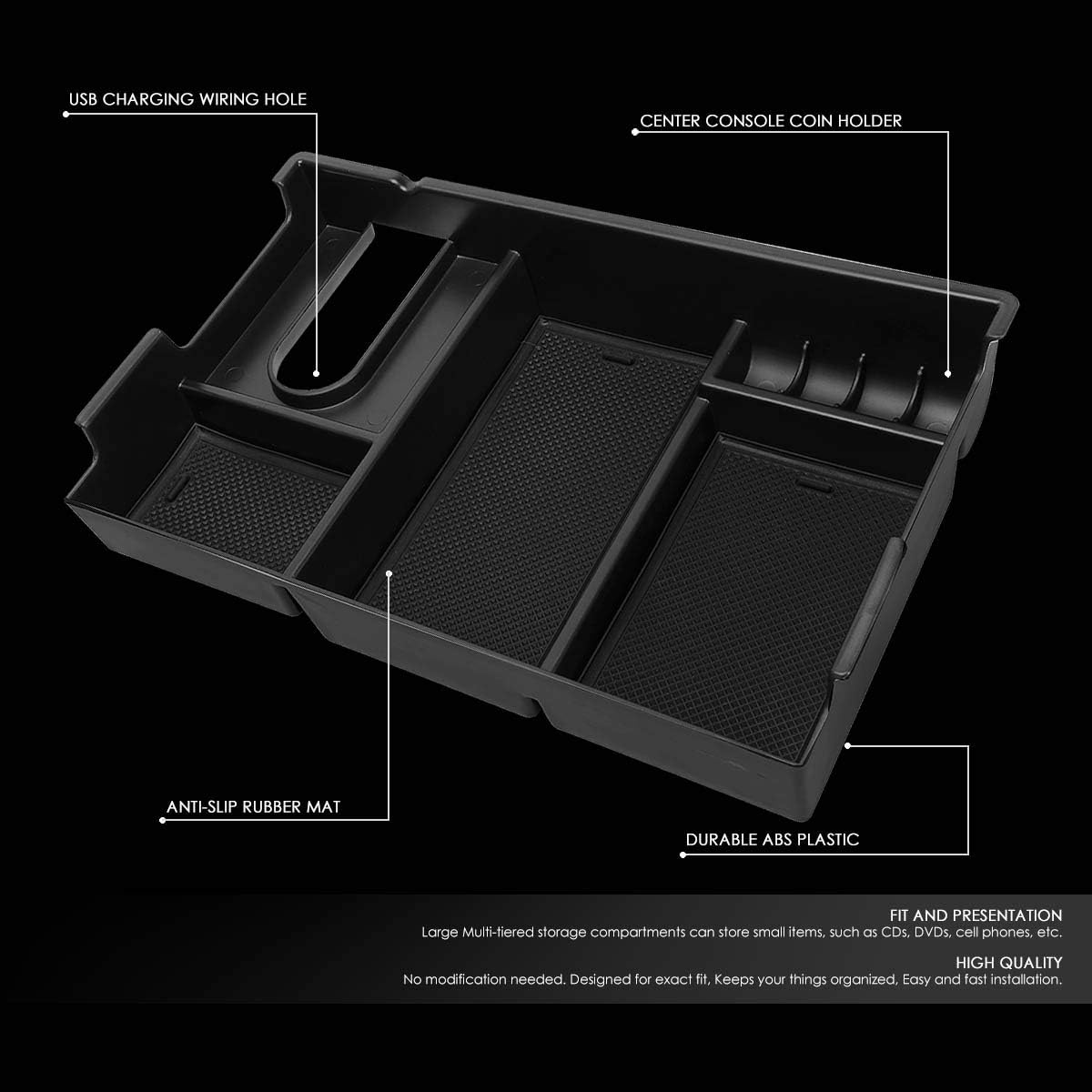 DNA MOTORING ZTL-Y-0008 Center Console Armrest Organizer Tray [for 07-19 Tundra],Black