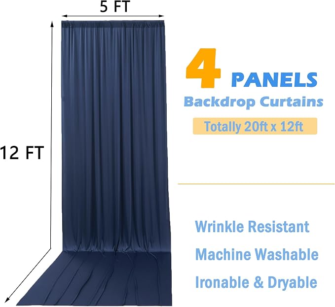 20ft x 12ft Wrinkle Free Navy Blue Backdrop Curtain